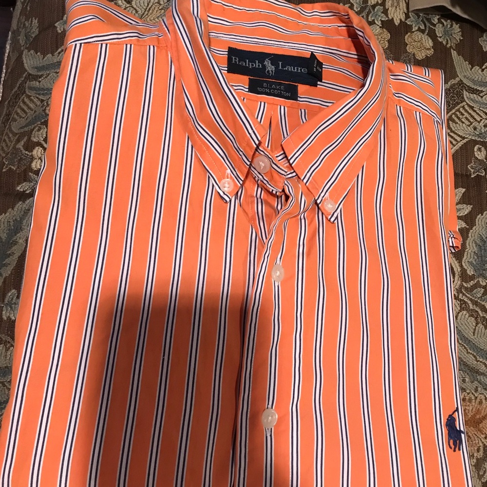 Polo by Ralph Lauren Orange Striped Casual Button Down Shirt